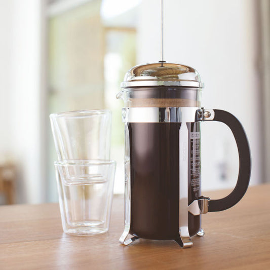 BODUM CHAMBORD COFFEE MAKER 8 CUP 1.0L/34OZ - GLASS, MIRROR FINISH S/S LID BODUM CHAMBORD COFFEE MAKER 8 CUP 1.0L/34OZ - GLASS, MIRROR FINISH S/S LID