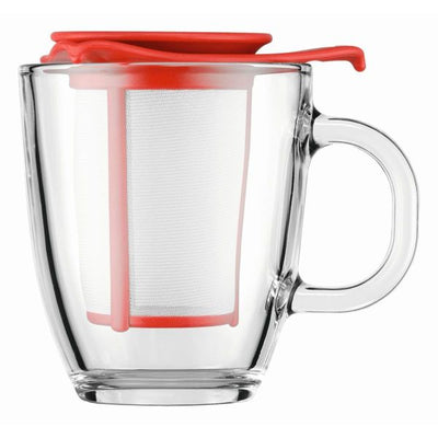BODUM YO-YO SET MUG AND TEA STRAINER, 0.35 L, 12 OZ - RED