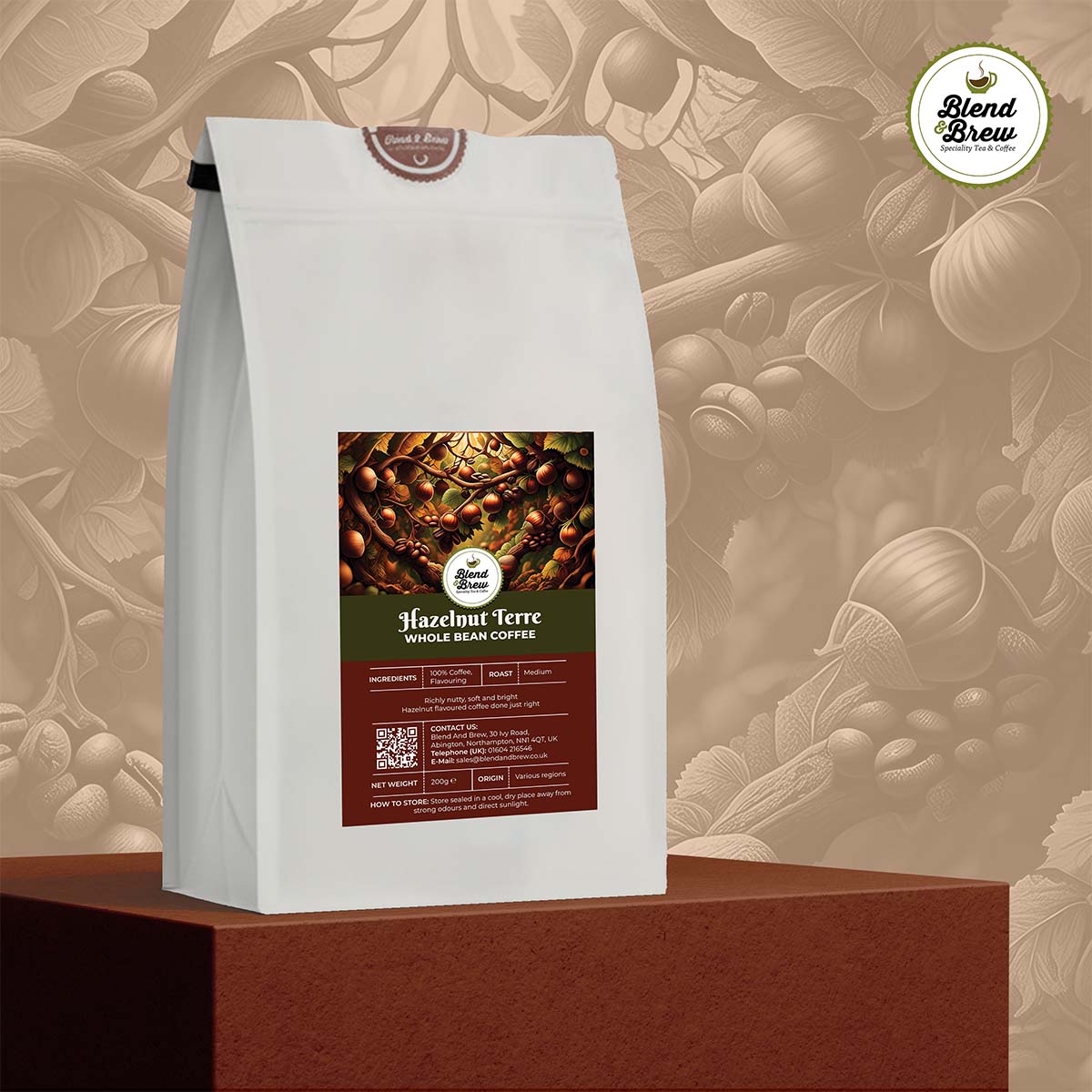 Hazelnut Terre - Hazelnut Flavoured Coffee – Whole Bean or Ground – 200g to 1KG
